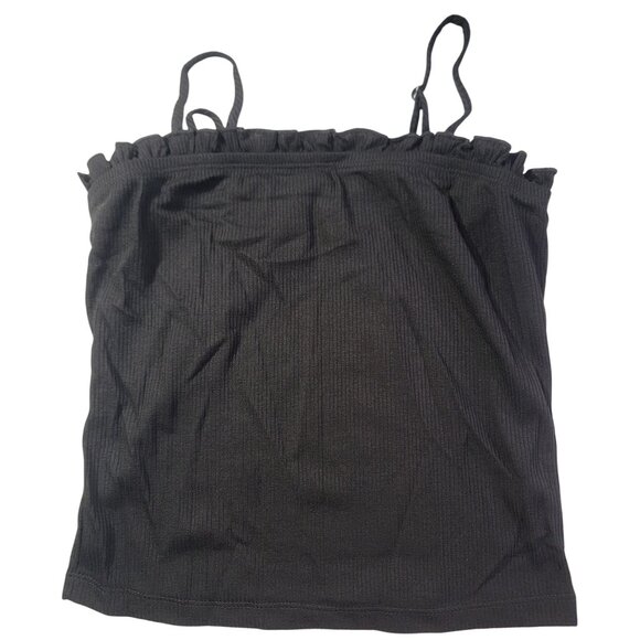 White Birch Crop Tank Black Soft Ruffled Top With Adjustable Straps Womens L New - Picture 1 of 6